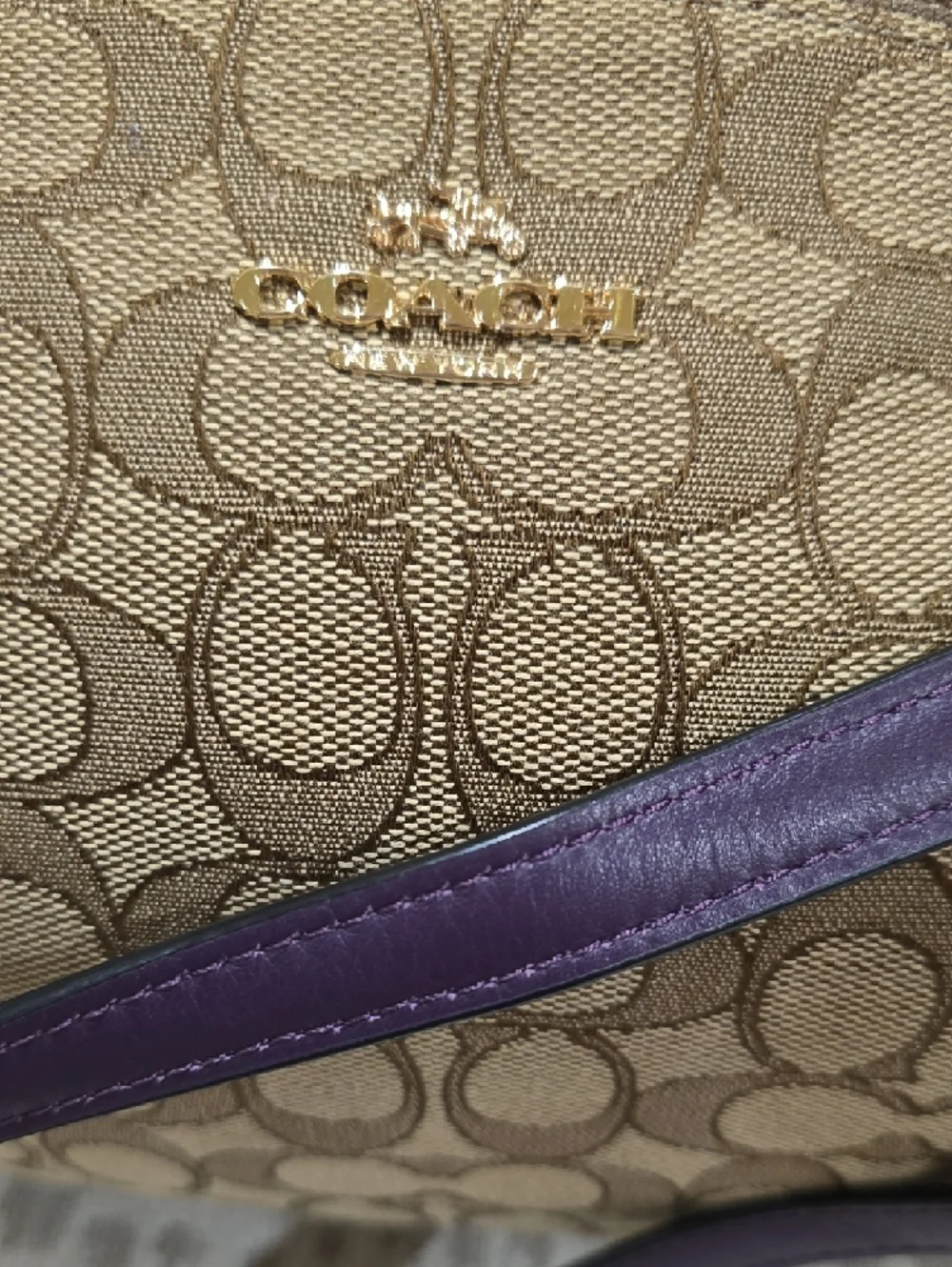 Coach Kelsey Brown Signature Satchel with Purple Leather Accents - Picture 9 of 15